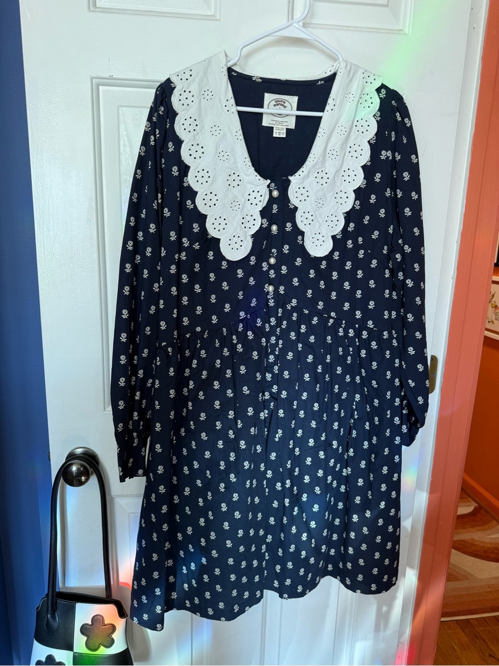 Laura Ashley x Joanie Navy Floral Dress with White Eyelet Collar